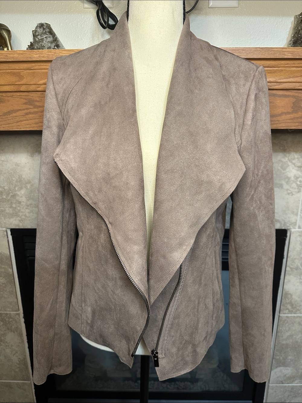 KUT From The Kloth M Taupe Faux Suede Draped Moto Jacket